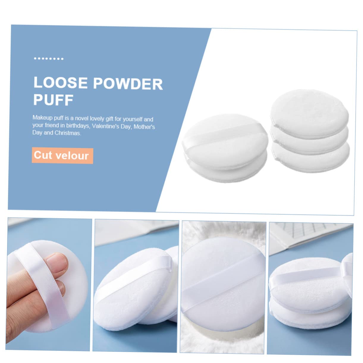 Vaguelly 5Pcs Soft Velour Makeup for Women Durable Powder Pads for Application Cosmetic Tool for Loose Powder Easy to Use for All Skin