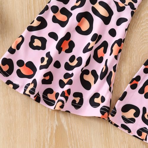 Image of Ayzozuy Kids Toddler Girl Clothes Letter Print Graphic Top + Leopard Print Flare Leg Pants 2PC Summer Clothing Set