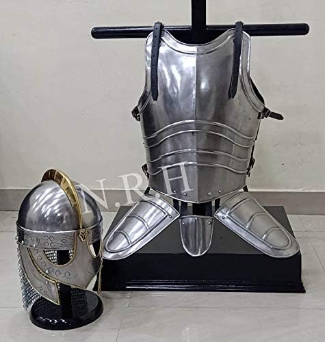 Armor Breastplate Jacket Viking Valas Guard Helmet Silver Finish 18Ga Steel