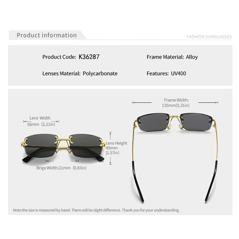 Sonnenbrille mit Farbverlaufslinse, Metall, randlos, quadratisch, lila, Sonnenbrille für Damen, rechteckig, rahmenlose Brille für Herren