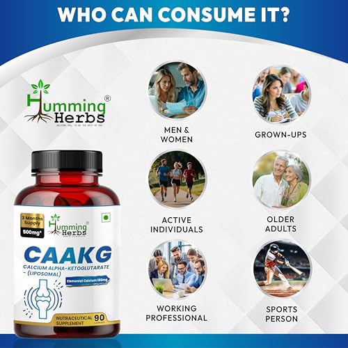 Image of Humming Herbs Calcium Alpha-Ketoglutarate (Ca-AKG) 500 mg - 100 mg Elemental Calcium - 90 Vegetarian Capsules - Non-GMO - Supports Cellular Health and Bone Nutrition