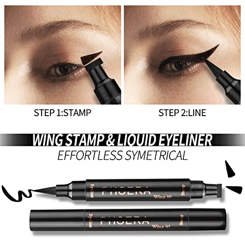 Junhe PHOERA Eyeliner Stamp,Winged Eyeliner Stamp,Wing Cat Eye Stamp, Long Lasting Liquid Eye Liner, Waterproof Smudgeproof Makeup,Black Eyeliner Pen Winged Eyeliner Pencil (Wing Eyeliner Stamp) - Image 5
