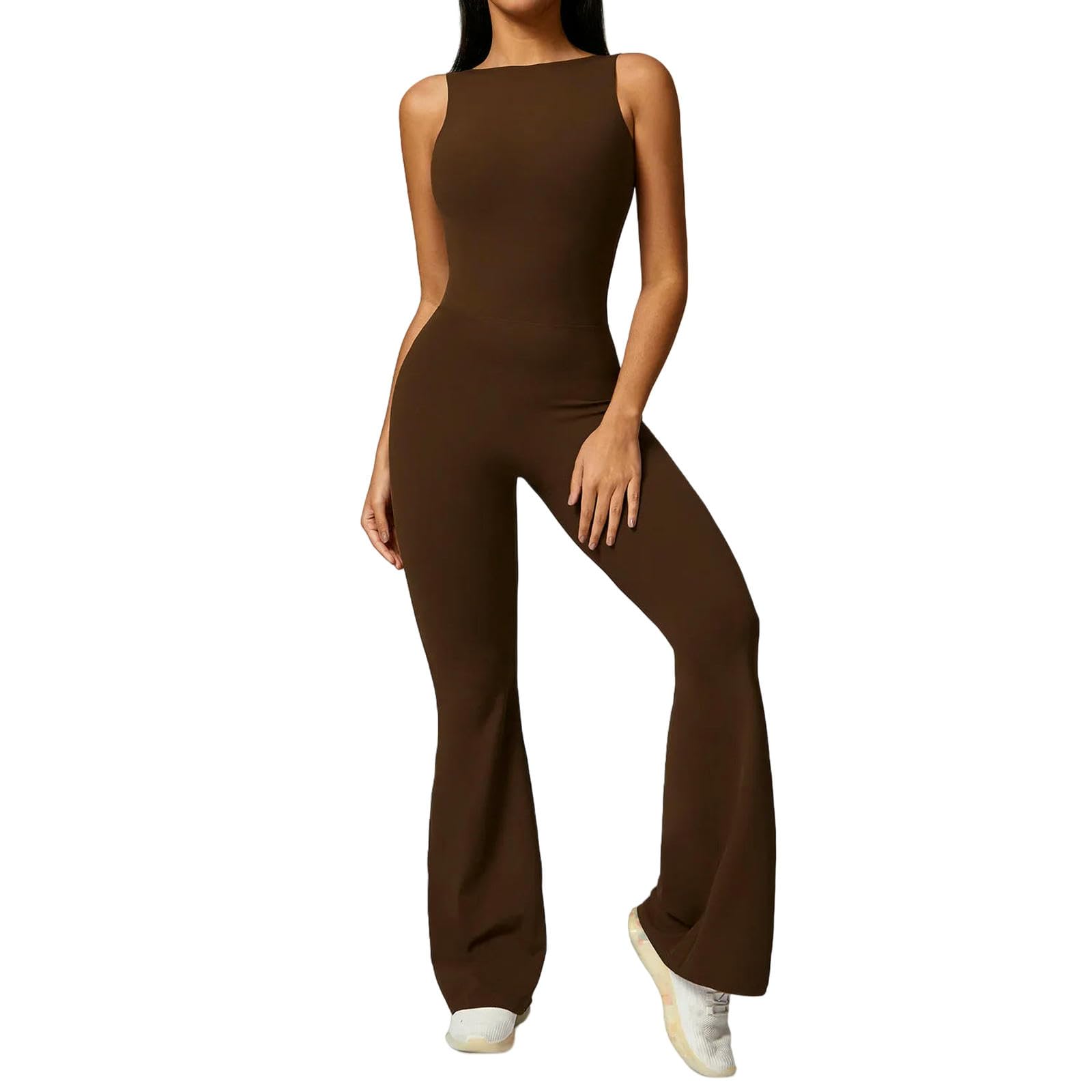 Shapewear Sexy V Back Jumpsuit Gym Set Women Sport Training Yoga Kombinezon Fitness Kombinezon Bodysuits Bodysuits Sportswear Brzozowa Brązowy-L