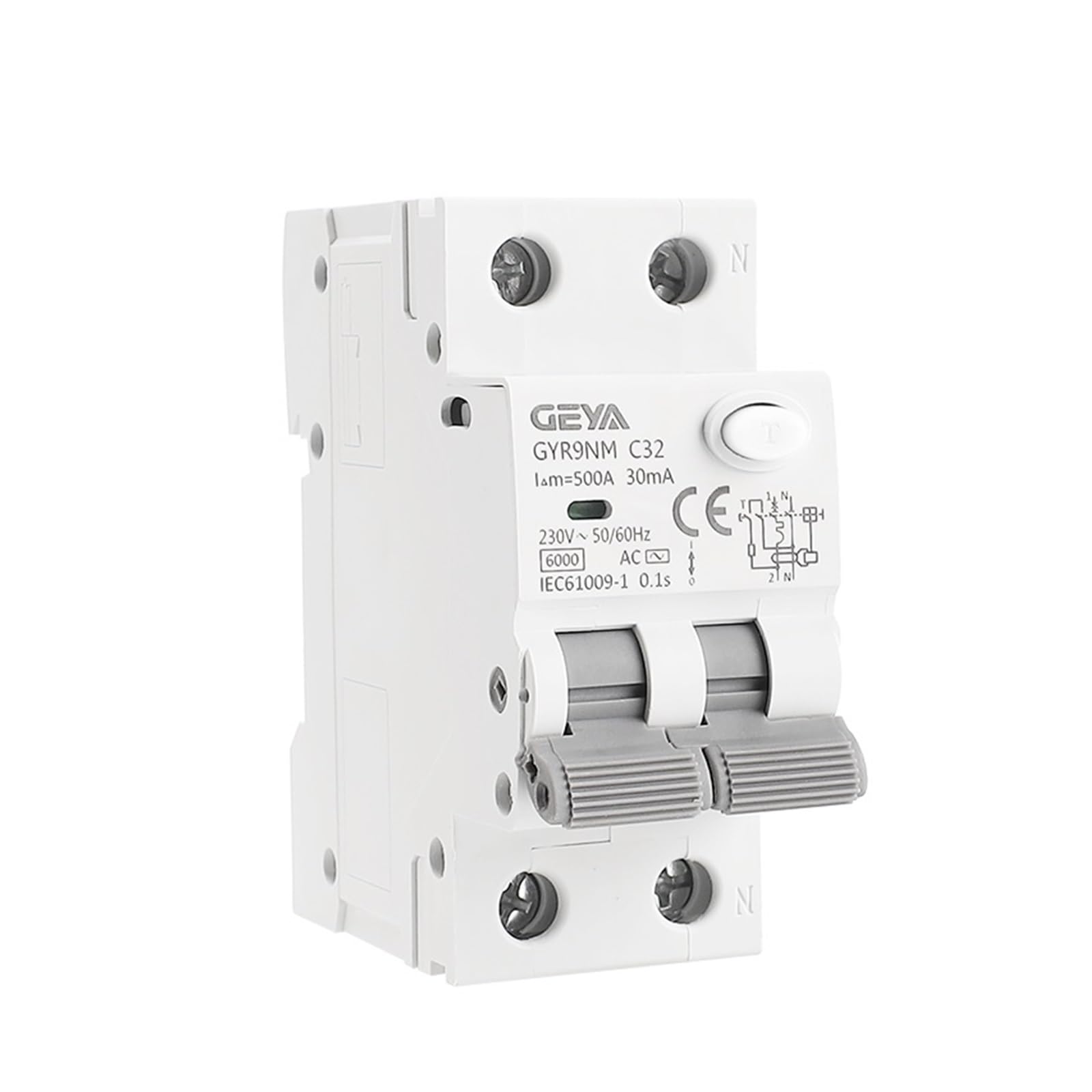 GYR9NM 230V 2P 4P Interruttore differenziale con Protezione da sovracorrente e cortocircuito su Guida DIN Max 40A(100mA,4P 32A)
