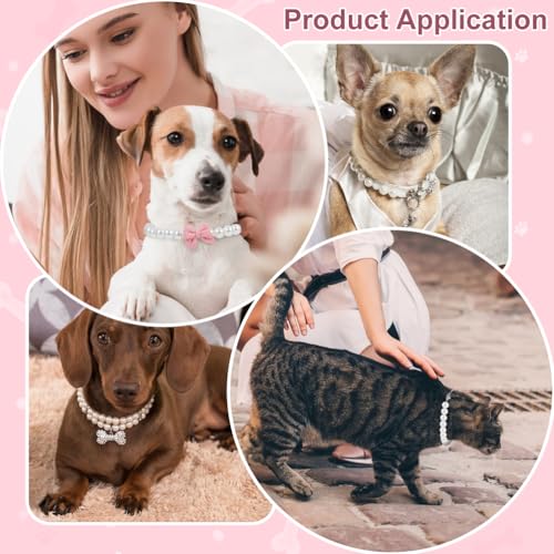 BENECREAT 2 Stück 2 Stile Perlenhalsband für Hunde und Katzen, 205~210 mm Perlenschleife für Haustiere, Haustierhalsbänder mit rosa Schleifenanhänger für Partykostüm zur Haustierpflege