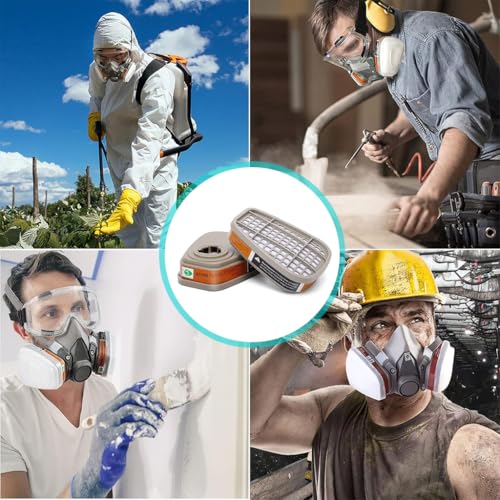 Image of Serplex 2PCS Filter Cartridges for 6001 Respirator Mask, Replacement Cartridge Filters for Industrial Respirator Mask, Effective Chemical Protection Filters for Paint Spraying and Vapor Safety