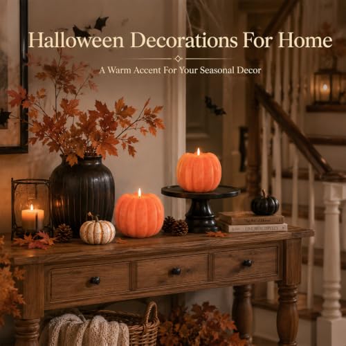 Image of Fall Decorations for Home - Flameless Pumpkin Candles with Remote Timer, Realistic Orange LED Wax Pumpkin Decor, Battery Opearted Candles for Fall Halloween Thanksgiving Gifts Table Decor, Pack of 1