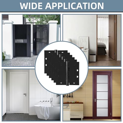 4.5\" Heavy Duty Stainless Steel Door Hinge, 6 Pack 4.5 x 4.5 Inch Ball Bearing Door Hinges with Square Corners for Commercial and Residential Doors, Matte Black
