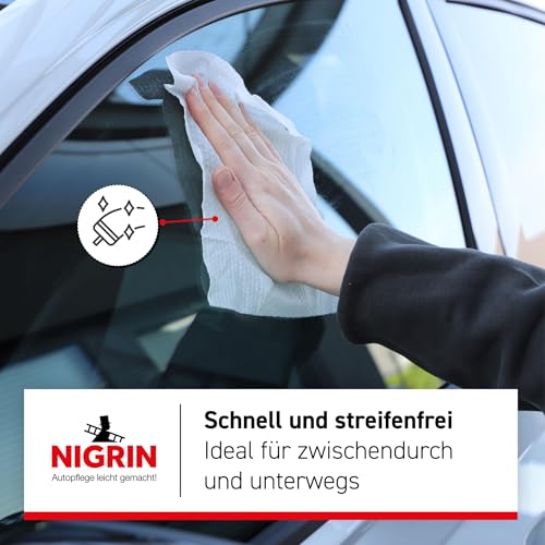 NIGRIN POWER Scheiben Reinigungstücher, für innen und außen, streifen-und schlierenfrei, praktisch für unterwegs, sicher und schonende Anwendung, Yellow Mellow, 20 Tücher
