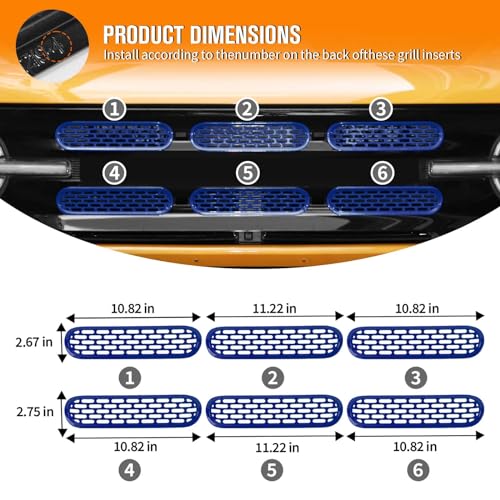 Image of Jimen Compatible with Ford Bronco 2021-2023, 6PCS Front Grille Inserts Mesh Grill Cover Exterior Trim Accessories (Dark Blue)