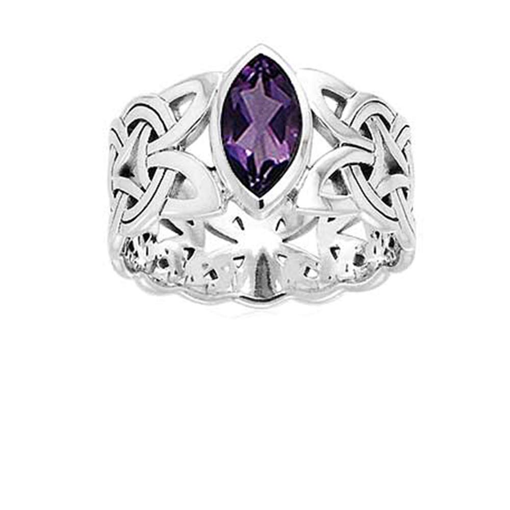 Borre Knot Garnet Ellipse Viking Braided Wedding Band Norse Celtic Sterling Silver Ring(Sizes 4,5,6,7,8,9,10,11,12,13,14,15)