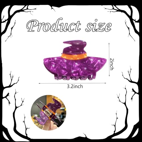 Pinza para cabello Halloween sombrero de bruja púrpura acrílica miniatura 2