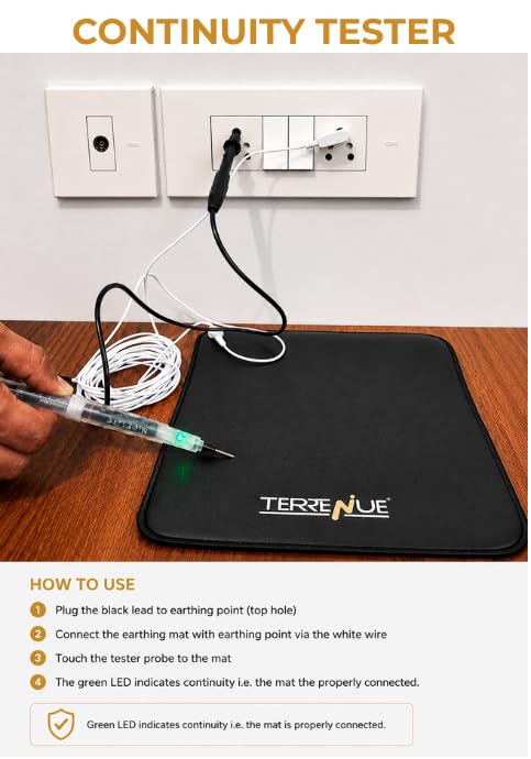 Image of Grounding Mat Kit with Voltage Tester & Multimeter | Earthing Mat 60x40cm | Black Anti-Skid Carbon-Leather Grounding Sheet | For Desk, Bed & Feet | Body Earthing Pad India |