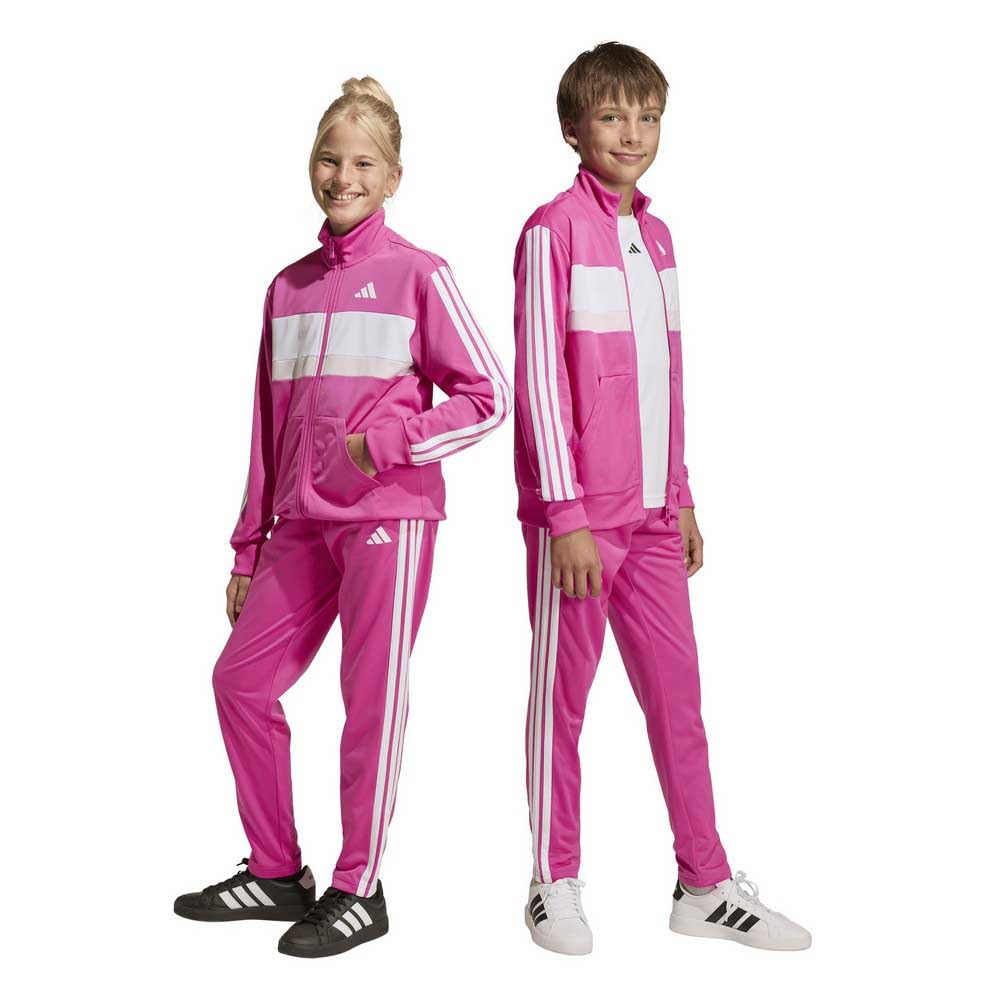 adidas Unisex Kinder SEASONAL ESSENTIALS TIBERIO 3 STRIPES TRICOT TRACKSUIT, semi lucid fuchsia/bright yellow, 13-14 Years