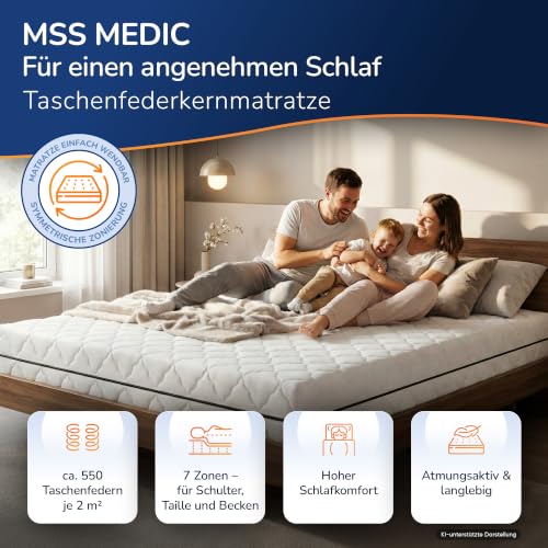 MSS e.K. Taschenfederkernmatratze Medic 90x200 x 20 cm 7-Zonen H4