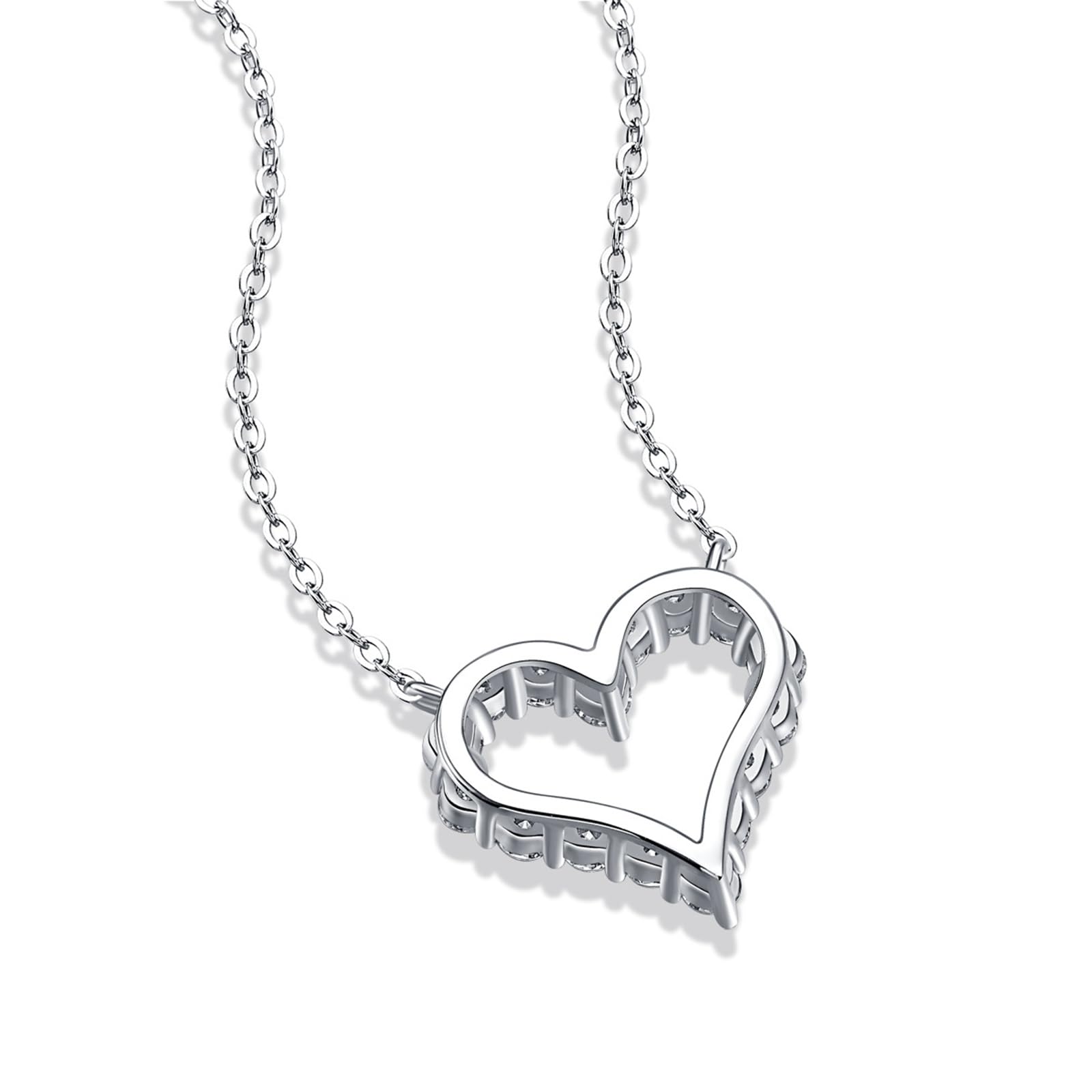 18K Weißgold Damen Halskette, 0.8ct Runder Moissanit Herz Kettenanhänger Hochzeit Echtgold AU750