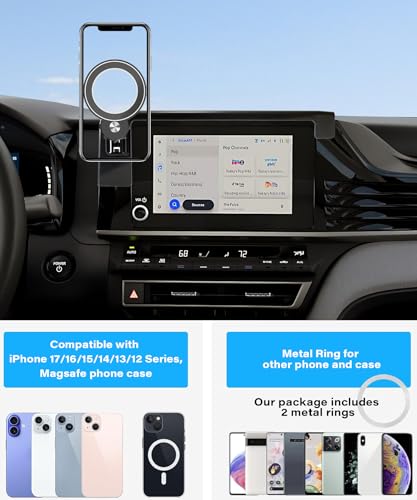 Image of Car Phone Holder for 2025 2026 Toyota Camry 8 inch Screen Accessories | MagSafe Strong Magnetic Clip-On Cell Phone Mount, 360 Rotatable Hands-Free Holder, Not Block Air Vents