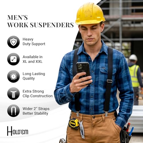 Image of HOLD'EM Suspenders for Men - Mens Suspenders Heavy Duty, Work Suspenders for Men, Jeans, Big and Tall, Seniors