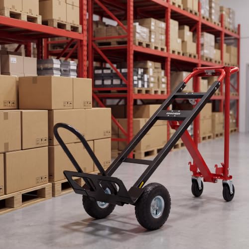 Image of 4-in-1 Convertible Hand Truck Dolly, 1000 LBS Heavy Duty Steel Moving Cart, Multi-Position Folding Utility Cart for Warehouse, Industrial and Home Moving, Red