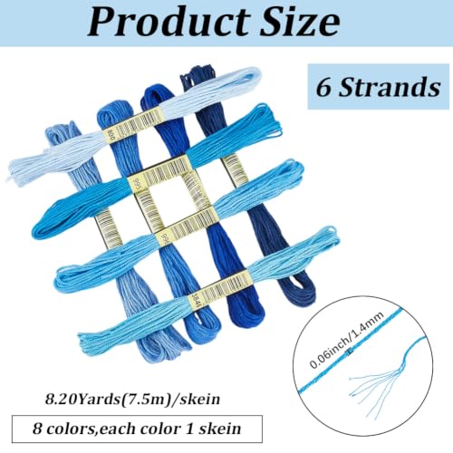 Image of 1 Box 65.6 Yards 8 Skeins 6 Ply Blue Friendship Bracelet String Variegated Embroidery Cotton Thread Bulk Yarn Assorted Cross Stitch Gradient Floss Set for Sewing Hand Making Knitting Crafts