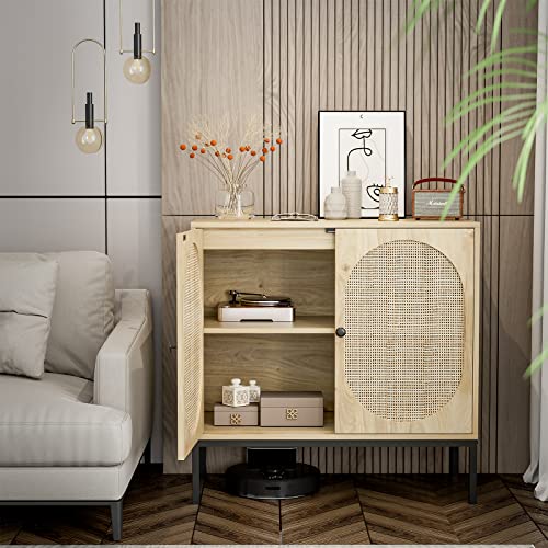 Ikifly HU8897-WD Rattan Storage Cabinet Set Of 2, Handmade Natural Rattan Door Buffet Cabinet With Storage, Sideboard Cabinet Console thumb #3