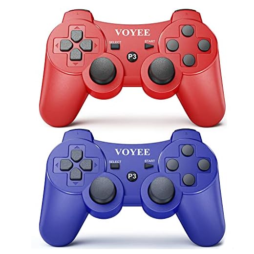 VOYEE Controller Replacement for PS-3 Controller, Wireless Move/Motion Controller Gamepad with Upgraded Joystick Compatible with Play-Station 3 (Red & Blue)