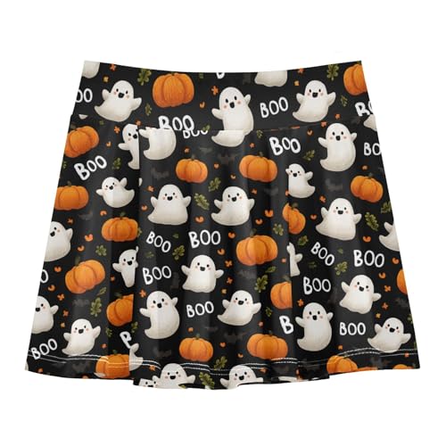 Girls Athletic Skirt 3-12 Years High Waist Tennis Skirts Halloween Ghosts Pumpkin for Kids Golf Running Dance Skort