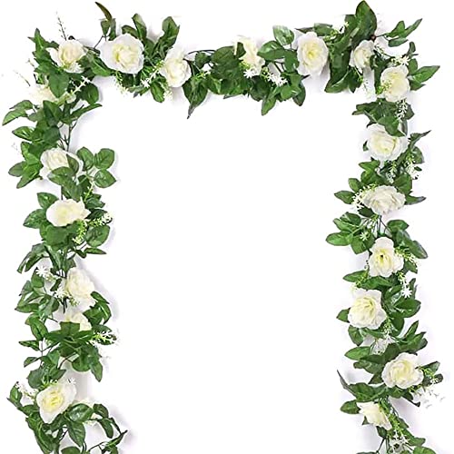 AWAVM Lot de 2 guirlandes de Roses artificielles Blanches à Suspendre, pour Maison, hôtel, Bureau, fête de Mariage, Jardin, décoration d'arrangement d'arche