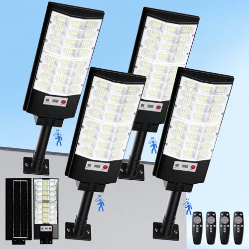 Solar Street Lights Outdoor 4-Pack, 12000LM 6500K Waterproof LED Motion Sensor Solar Flood Light,...