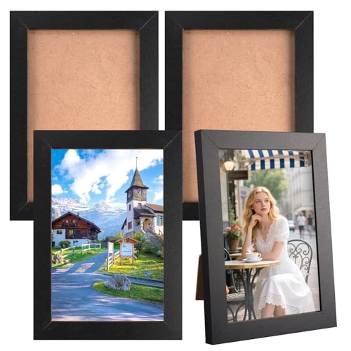 4 Stück Bilderrahmen, 9x14cm Bilderrahmen Holz Rahmen, Fotorahmen Collage Set mit Passepartout, Moderne Schwarz Fotorahmen Collage, für Fotos Horizontal oder Vertikal für Wandbehänge/Tischdekoration