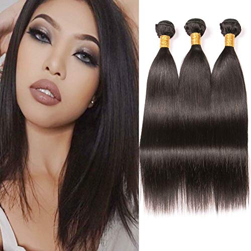Huarisi Brazilian Straight Virgin Human Hair 3 Bundles Short Thick 100% Unprocessed Human Hair Extensions Natural Color for Black Women 8 10 12 Inches