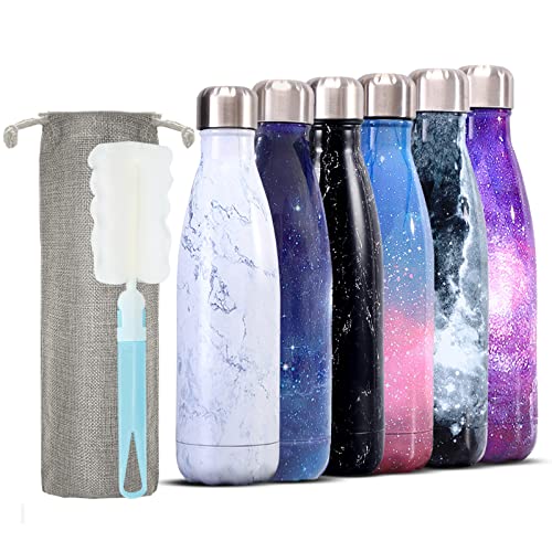 hi-home Termo, botella de acero inoxidable, 500 ml, doble pared a prueba de fugas con cepillo de tazas, bolsa protectora…