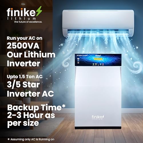 Image of Finike 2500 VA Inverter with 2688Wh Lithium-Ion Battery for Home, Office & Shops, Wall Mount Bracket, Fast Charging, Zero Maintenance Upto 12 Year Life Integrated 5 Year Warranty, (2500VA)