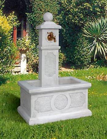 Fuente de jardín de mármol fundido, hermosa fuente de agua blanca brillante para exteriores, fuente de agua Marinella para exteriores, tamaño en cm 100 x 60 x 40 Color Blanco antiguo Cover