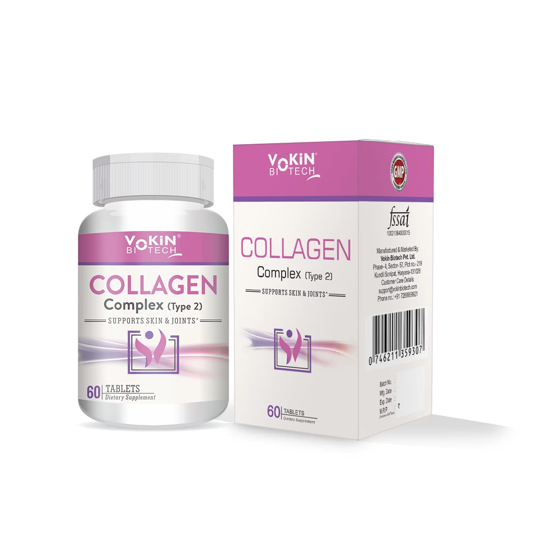 Vokin Biotech Collagen Complex Formulas Type 2 (For Skin & Joint Support) 60 Capsule,1 Count