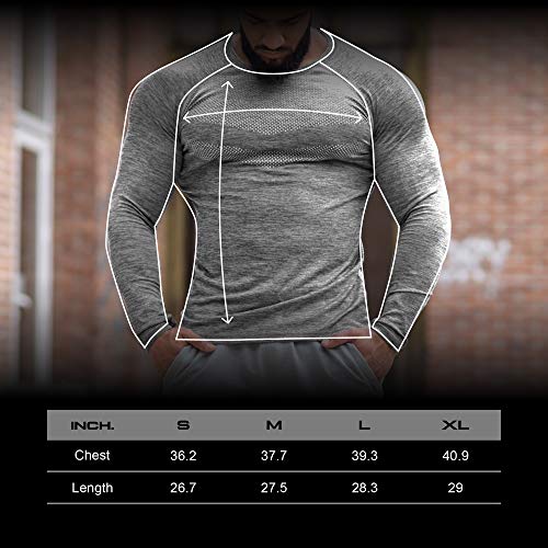 Kamo Fitness Long Sleeve Activewear T-Shirt for Men with Fast Drying and Moisture Transport (Small, Grey) - Thumbnail 5