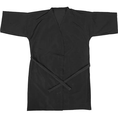 Miniatura 9 de Lurrose Vestido de cliente de salón Batas Cabo Peluquería Corte de pelo Smock para clientes Estilo Kimono (negro)