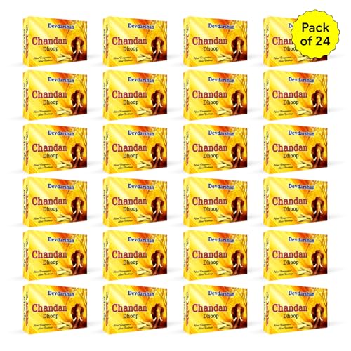 Image of Devdarshan Chandan Wet (Geela) Dhoop Sticks | 480 Sticks (Pack of 24 Units) | Sandalwood, Sacred Herbs (Jadi Buti) & Resins | Pure Fragrance & Charcoal-Free Incense | For Daily Pooja, Aarti & Festivals