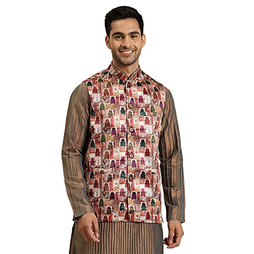 Image of SOJANYA (Since 1958, Mens Cotton Blend, Checked Nehru Jacket