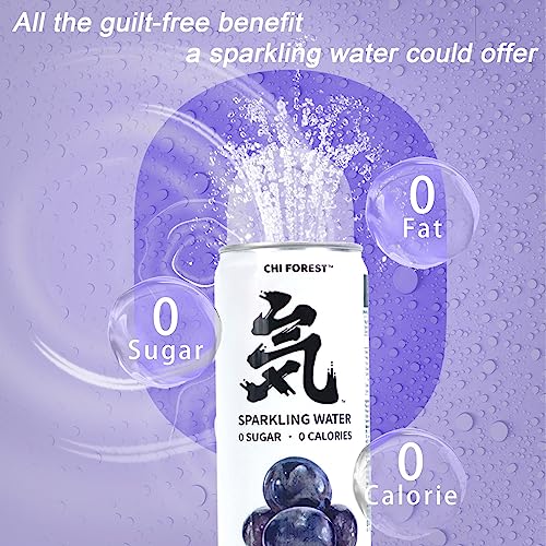 CHI FOREST Grape Sparkling Water 24 Cans, Flavored Sparkling Water, 0 Sugar and 0 Calorie Bubbly Water, Refreshing Carbonated Water, Perfect for Party, Exercise or Work, 11.16 Fl oz, Pack of 24