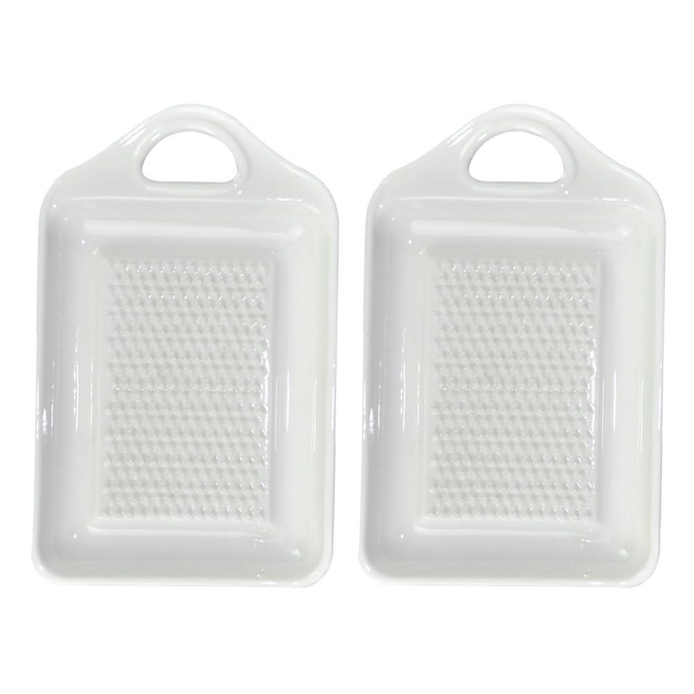 Cabilock 2pcs Ceramic Grater Japanese Ceramic Garlic Grinding Wasabi Grater Zester Plate Dish for Ginger, Cheese, Garlic, and More, Essential Kitchen Tool
