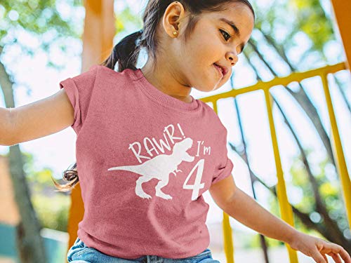 Image of rawr im 4 Year Old Girl Birthday Shirt Dinosaur Roar Four 4th Toddler Outfit Fourth