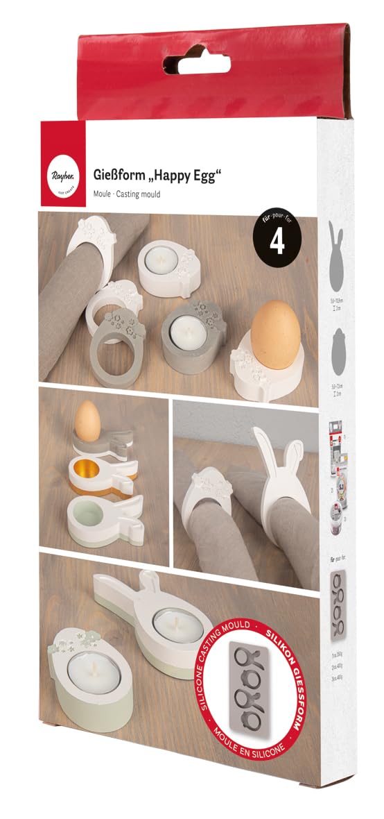 Rayher Silicone Casting Mould, Casting Tray with 4 Different Bunny and Egg Shapes for Concrete, Plaster of Paris, Modelling Clay, and Resin, 26x14.5x2cm, grey, 36136000
