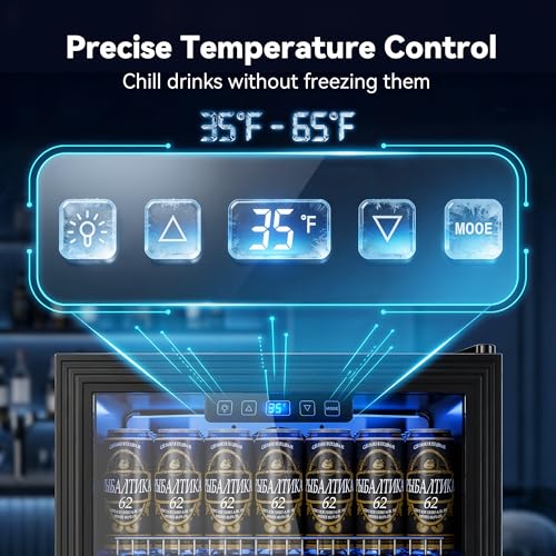 Image of Manastin Beverage Refrigerator Cooler-130 Cans Freestanding Mini Fridge Cooler with Glass Door, Adjustable Shelves & Digital Temperature Display for Soda, Wine or Beer (Black, 3.2 Cu.Ft)