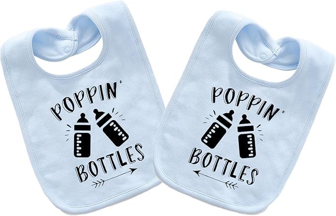 culbutomind Baby Twins Bibs Poppin Bottles Newborn Baby Toddler Cute Unisex Bibs Infant Twin Outfits(blue)