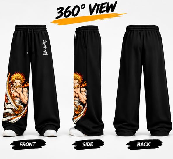 Image of Flame Design Printed Black Joggers for Everyday Fashion