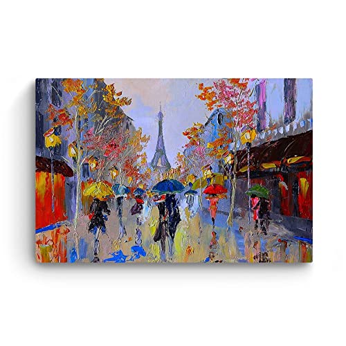 Startonight Canvas Wall Art Paris Street Eiffel France Colored Painting Framed 24" X 36" #TOP2
