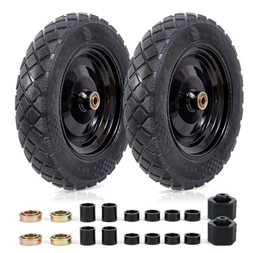 MZREXN 4.80/4.00-8' Flat Free Tire and Wheel 15' Solid Wheelbarrow Tires, 3.00-4.00/4.80-8' with 5/8' & 3/4' Bearings, 3' Centered Hub for Hand Truck Garden Trailers Utility Cart Yard Wagon 2PCS Black