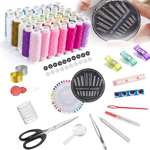 Image of JUNING Sewing Kit with Black Case Portable Sewing Supplies for for Mom Grandma Women Men Teen Girls Boys Adults Beginner, Home Travel, Emergency, 42 Threads, Scissors, Needles, Measuring Tape and More