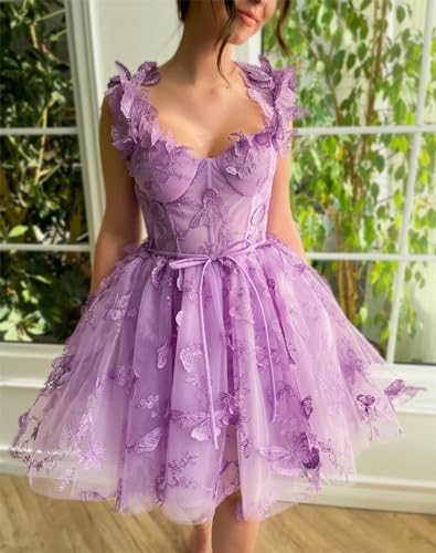 Girls 3D Butterfly Homecoming Dresses Short Tulle Lace Corset Bodice Puffy Mini Length Cocktail Party Dress3